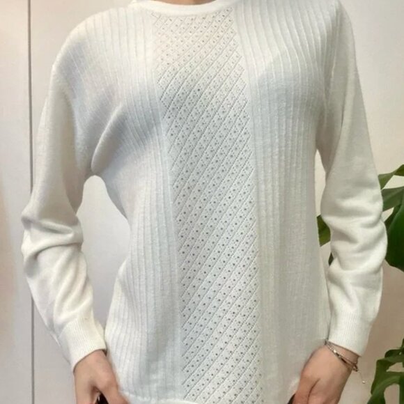 Cream Rhinestone-Embellished Knit Sweater M - Picture 1 of 4